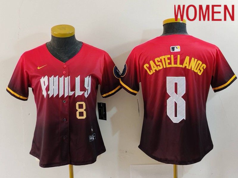 Women Philadelphia Phillies #8 Castellanos Red City Edition 2024 Nike MLB Jersey style 2